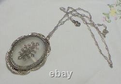 Large Camphor Glass Pendant W, Foral Esign, Filigree Frame, Brooch/or Necklace