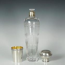 Large French Sterling Silver Cut Glass Liquor Flask Bottle Hunting Riding Saddle