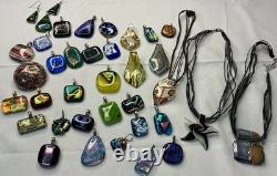 Large Lot Handmade Dichroic Fused Glass Pendants Necklaces Artisan Jewelry