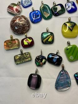 Large Lot Handmade Dichroic Fused Glass Pendants Necklaces Artisan Jewelry