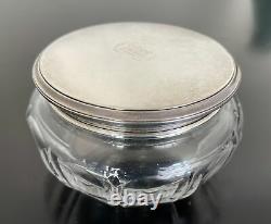 Large Mcchesney Co Sterling Silver Top Cut Glass Vanity Jar Monogram M