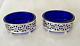 Large Pair Vintage Sterling Silver Open Master Salts With Blue Glass Inserts