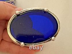 Large Pair Vintage Sterling Silver Open Master Salts with Blue Glass Inserts