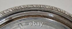 Large Round Glass and Sterling Silver Floral Etched Serving Dish