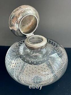 Large Shreve Crump & Low Sterling Silver Pairpoint Bubble Glass Inkwell Antique