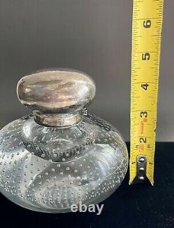 Large Shreve Crump & Low Sterling Silver Pairpoint Bubble Glass Inkwell Antique