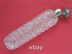 Large Sterling Silver & Crystal Cut Glass Perfume Cologne Bottle Flask