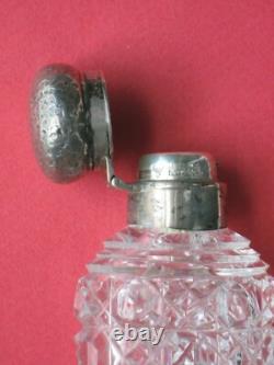 Large Sterling Silver & Crystal Cut Glass Perfume Cologne Bottle Flask