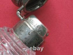 Large Sterling Silver & Crystal Cut Glass Perfume Cologne Bottle Flask