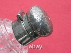 Large Sterling Silver & Crystal Cut Glass Perfume Cologne Bottle Flask