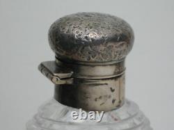 Large Sterling Silver & Crystal Cut Glass Perfume Cologne Bottle Flask