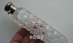 Large Sterling Silver & Crystal Cut Glass Perfume Cologne Bottle Flask