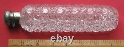 Large Sterling Silver & Crystal Cut Glass Perfume Cologne Bottle Flask