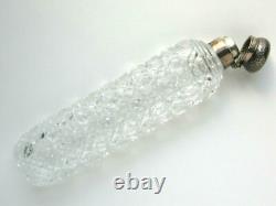Large Sterling Silver & Crystal Cut Glass Perfume Cologne Bottle Flask
