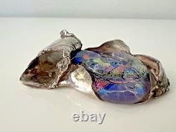 Large Sterling Silver Glass Pendant, Blue Pink Purple