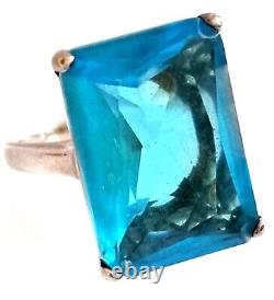 Large VINTAGE Sterling Silver 925 Aquamarine Blue Paste Ring