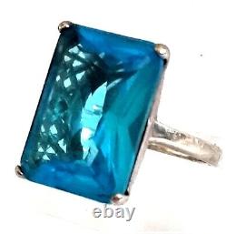 Large VINTAGE Sterling Silver 925 Aquamarine Blue Paste Ring