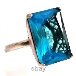 Large VINTAGE Sterling Silver 925 Aquamarine Blue Paste Ring