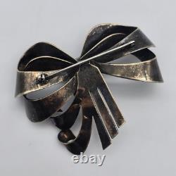 Large Vintage Bow Ribbon Blue Glass Sterling Silver Brooch 3