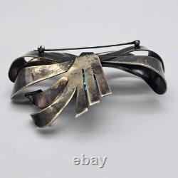 Large Vintage Bow Ribbon Blue Glass Sterling Silver Brooch 3