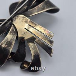 Large Vintage Bow Ribbon Blue Glass Sterling Silver Brooch 3