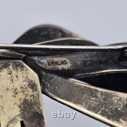 Large Vintage Bow Ribbon Blue Glass Sterling Silver Brooch 3