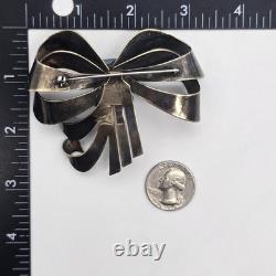 Large Vintage Bow Ribbon Blue Glass Sterling Silver Brooch 3