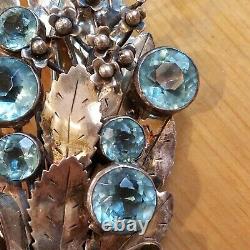 Large Vintage Signed Hobe' Sterling Design Pat'd Blue Stone Floral Brooch Rare