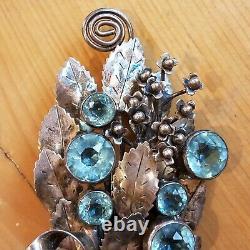 Large Vintage Signed Hobe' Sterling Design Pat'd Blue Stone Floral Brooch Rare