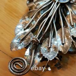 Large Vintage Signed Hobe' Sterling Design Pat'd Blue Stone Floral Brooch Rare