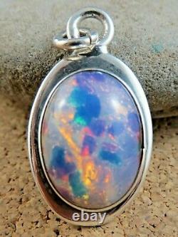 Large Vintage Sterling Silver Fire Opal Dragons Breath Pendant For Necklace #710