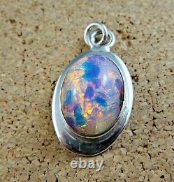 Large Vintage Sterling Silver Fire Opal Dragons Breath Pendant For Necklace #710