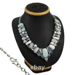 Larimar Rainbow Moonstone Pearl Iolite Glass Tribal Necklace Silver Jewelry C22