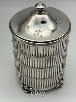 Lidded Jam Pot Sterling SILVER Glass Insert 5.5h 101.3g 1920s Monogram D