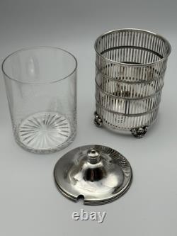 Lidded Jam Pot Sterling SILVER Glass Insert 5.5h 101.3g 1920s Monogram D