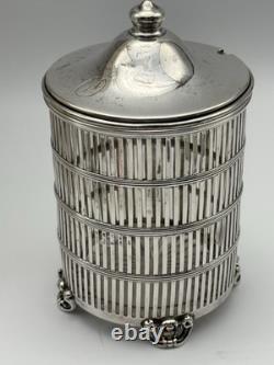 Lidded Jam Pot Sterling SILVER Glass Insert 5.5h 101.3g 1920s Monogram D