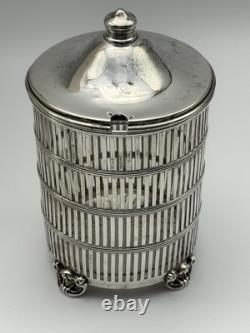 Lidded Jam Pot Sterling SILVER Glass Insert 5.5h 101.3g 1920s Monogram D