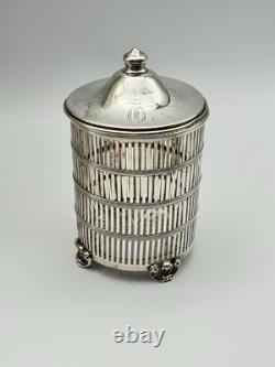 Lidded Jam Pot Sterling SILVER Glass Insert 5.5h 101.3g 1920s Monogram D
