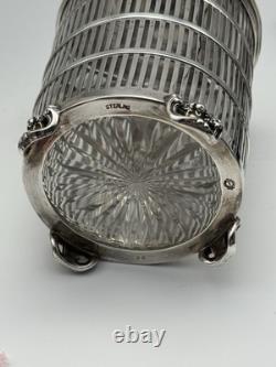 Lidded Jam Pot Sterling SILVER Glass Insert 5.5h 101.3g 1920s Monogram D