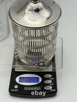 Lidded Jam Pot Sterling SILVER Glass Insert 5.5h 101.3g 1920s Monogram D