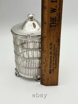 Lidded Jam Pot Sterling SILVER Glass Insert 5.5h 101.3g 1920s Monogram D