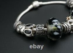 Loaded 13 Bead Pandora Sterling 14k Gold Charm Bracelet Bee XL Glass BS2420