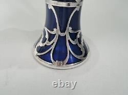 Loetz Basket Antique Art Nouveau Austrian Cobalt Blue Glass Silver Overlay