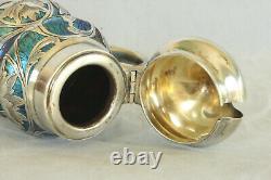 Loetz Blue Oil Spot Art Glass Sterling Silver Overlay Nouveau Mustard Pot