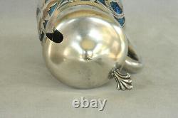 Loetz Blue Oil Spot Art Glass Sterling Silver Overlay Nouveau Mustard Pot