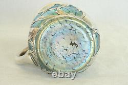 Loetz Blue Oil Spot Art Glass Sterling Silver Overlay Nouveau Mustard Pot