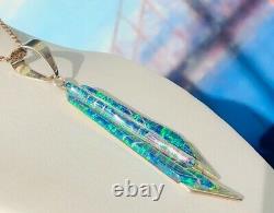 Long Colorful Vintage Opal Pendant Shards of Glass Black Navy Blue 3 Sterling