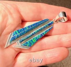 Long Colorful Vintage Opal Pendant Shards of Glass Black Navy Blue 3 Sterling