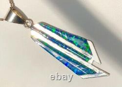 Long Colorful Vintage Opal Pendant Shards of Glass Black Navy Blue 3 Sterling