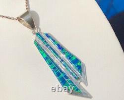 Long Colorful Vintage Opal Pendant Shards of Glass Black Navy Blue 3 Sterling